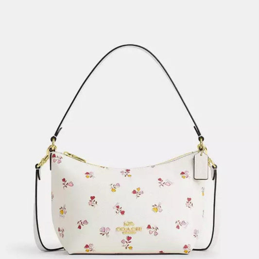 Coach Shoulder Bag with Heart Print – White Floral Design