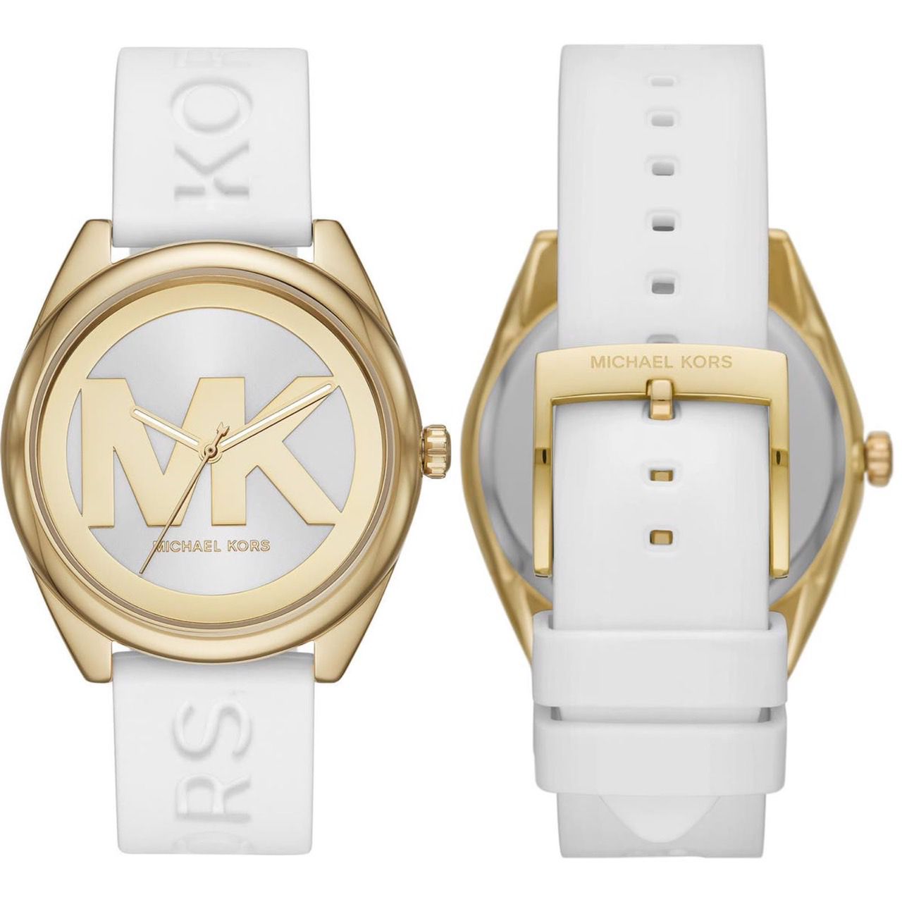 Michael Kors Janelle MK7141 Watch – White Silicone Band with Gold-Tone Case